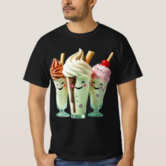 Kawaii Ice Cream Trio Cute Dessert Characters Tシャツ (正面)