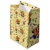 Kawaii Jack-o’-Lantern with Flowers and Bats ミディアムペーパーバッグ (正面アングル)