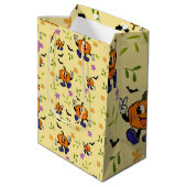 Kawaii Jack-o’-Lantern with Flowers and Bats ミディアムペーパーバッグ (裏面アングル)