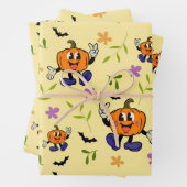 Kawaii Jack-o’-Lantern with Flowers and Bats ラッピングペーパーシート (インサイチュ)