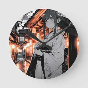 KAWAII Japanese Girl clock ラウンド壁時計