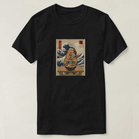 kawaii Japanese ramen Capybara retro gaming Tシャツ (デザイン正面)