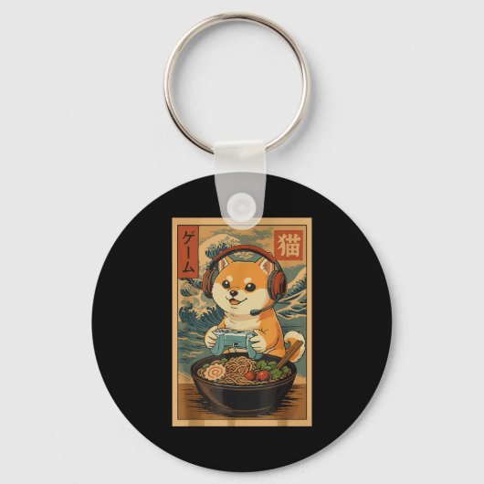 Kawaii Japanese Ramen Dog Retro Gaming Shirts For  キーホルダー (正面)