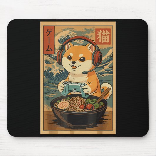Kawaii Japanese Ramen Dog Retro Gaming Shirts For  マウスパッド (正面)