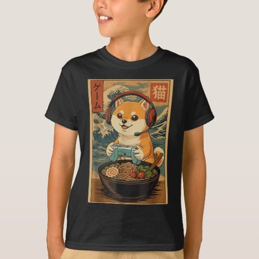 Kawaii Japanese Ramen Dog Retro Gaming Shirts For  Tシャツ (正面)