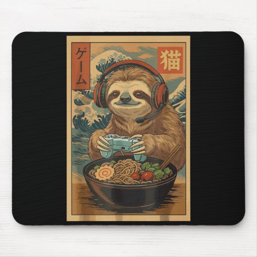 Kawaii Japanese Ramen Sloth Retro Gaming Shirts Fo マウスパッド (正面)