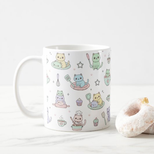 Kawaii Kittens Baking Pattern Coffee Mug コーヒーマグカップ (ドーナツ)