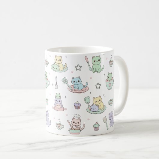Kawaii Kittens Baking Pattern Coffee Mug コーヒーマグカップ (正面右)