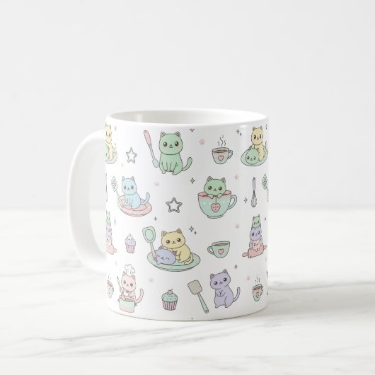 Kawaii Kittens Baking Pattern Coffee Mug コーヒーマグカップ (正面左)