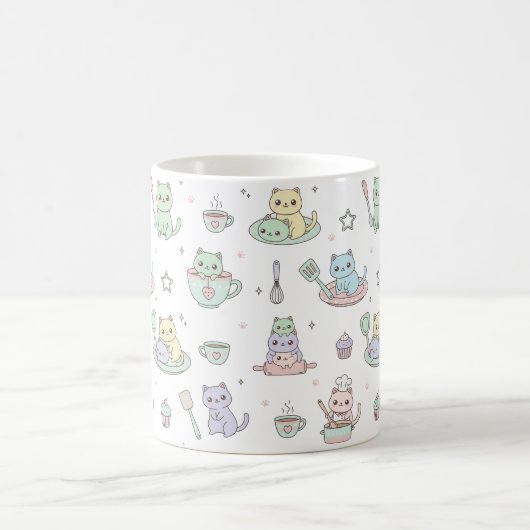 Kawaii Kittens Baking Pattern Coffee Mug コーヒーマグカップ (中央)