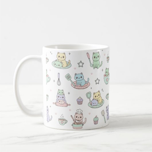 Kawaii Kittens Baking Pattern Coffee Mug コーヒーマグカップ (左)