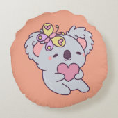 Kawaii Koala with Heart and Butterfly ラウンドクッション (裏面)
