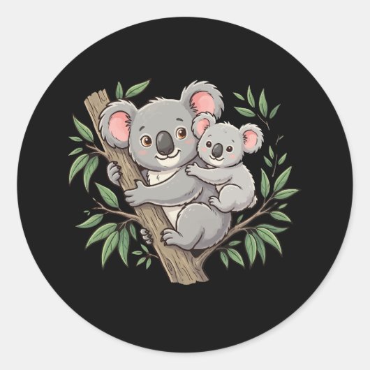 Kawaii koalas mother and baby ラウンドシール (正面)