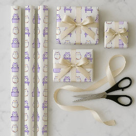 Kawaii Lavender Cat Chonky Wrapping Paper Bundle ラッピングペーパーシート
