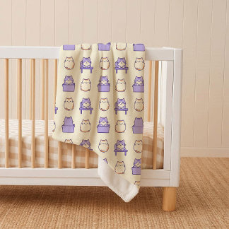 Kawaii Lavender Chonky Cat Pastel Cozy Sherpa Blan シェルパブランケット