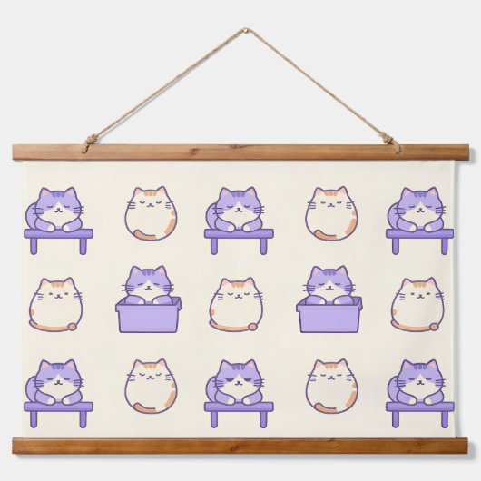 Kawaii Lavender Chonky Cat Pastel Cute Canvas Prin 吊り下げ型タペストリー (正面)