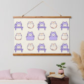 Kawaii Lavender Chonky Cat Pastel Cute Canvas Prin 吊り下げ型タペストリー (寝室)