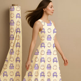 Kawaii Lavender Chonky Cat Pastel Cute Fabric Prin ファブリック