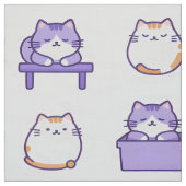 Kawaii Lavender Chonky Cat Pastel Cute Fabric Prin ファブリック (見本)