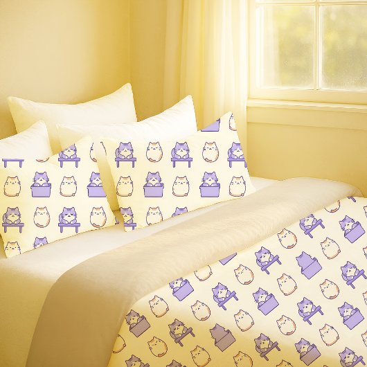 Kawaii Lavender Chonky Cat Pastel Cute Pillowcase 枕カバー
