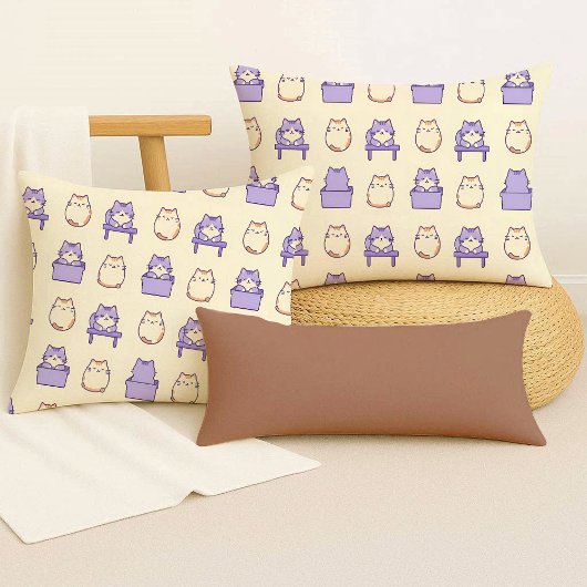 Kawaii Lavender Chonky Cat Pastel Cute Throw Pillo クッション