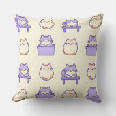 Kawaii Lavender Chonky Cat Pastel Cute Throw Pillo クッション (正面)