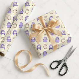 Kawaii Lavender Chonky Cat Pastel Gift Wrap Paper ラッピングペーパー