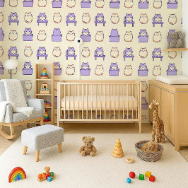 Kawaii Lavender Chonky Cat Pastel Nursery Wallpape 壁紙