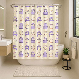 Kawaii Lavender Chonky Cat Pastel Shower Curtain シャワーカーテン