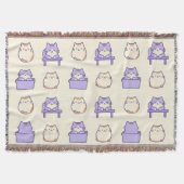 Kawaii Lavender Chonky Cat Pastel Throw Blanket スローブランケット (正面)