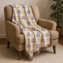 Kawaii Lavender Chonky Cat Pastel Throw Blanket スローブランケット