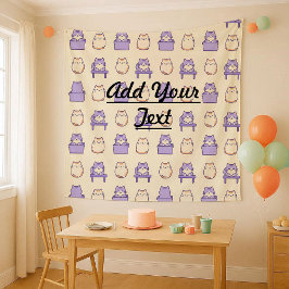 Kawaii Lavender Chonky Cat Pastel Wall Tapestry タペストリー