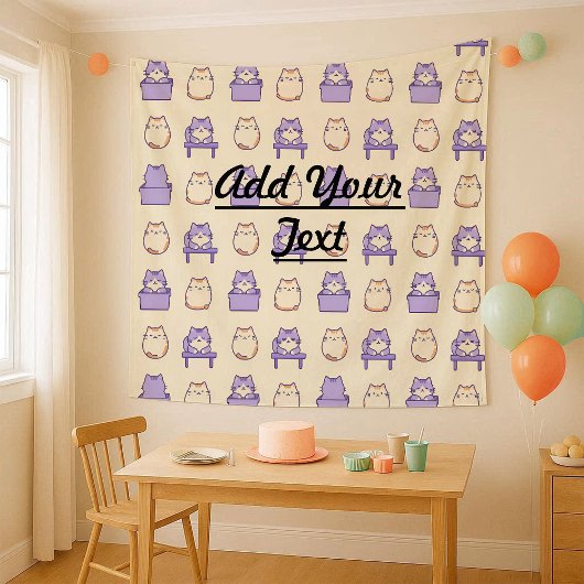Kawaii Lavender Chonky Cat Pastel Wall Tapestry タペストリー