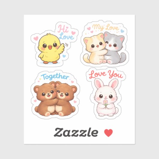 Kawaii Love Animals Sticker Set – Sweet Valentine  シール (シート)