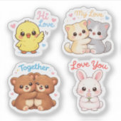 Kawaii Love Animals Sticker Set – Sweet Valentine  シール (正面)