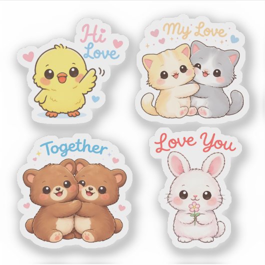 Kawaii Love Animals Sticker Set – Sweet Valentine  シール (正面)