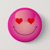 Kawaii Love Heart Eyes Pink Emoji 缶バッジ (正面)