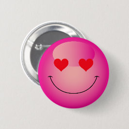Kawaii Love Heart Eyes Pink Emoji 缶バッジ