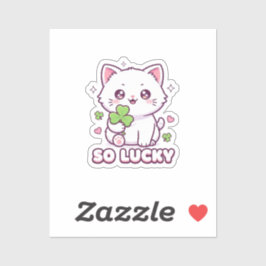 Kawaii Lucky Cat Maneki Neko With Clover Sticker シール