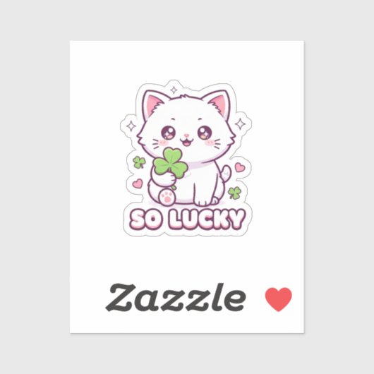 Kawaii Lucky Cat Maneki Neko With Clover Sticker シール (シート)