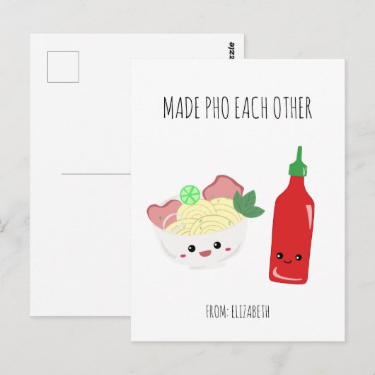 Kawaii Made Pho Each Other Valentine's Day Noodles ポストカード (正面/裏面)