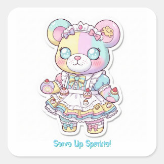 Kawaii Maid Bear & Cake 🎂 Personalized Bear スクエアシール