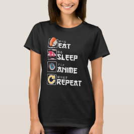 Kawaii Manga Sushi - Eat Sleep Anime Repeat - Cute Tシャツ