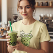 Kawaii Matcha Bubble Tea Cat Cute Iced Drink Graph Tシャツ