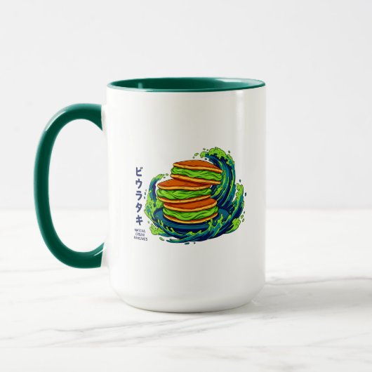 Kawaii Matcha Cream Pancakes Ocean Wave Art マグカップ (左)