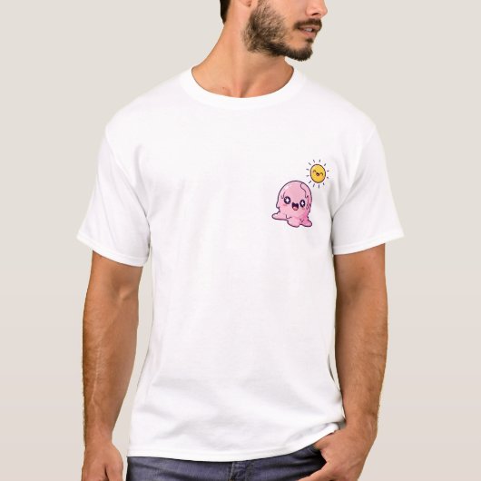 Kawaii Melting Pink Ice Cream Character with Happy Tシャツ (正面)