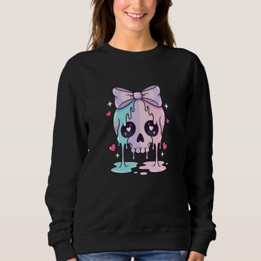 Kawaii Melting Skull with Bow Cute Goth Cartoon Ki スウェットシャツ (正面)