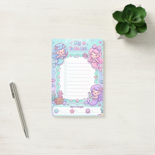 Kawaii Mermaid To-Do List Personalized Notepad ポストイット (オフィス)