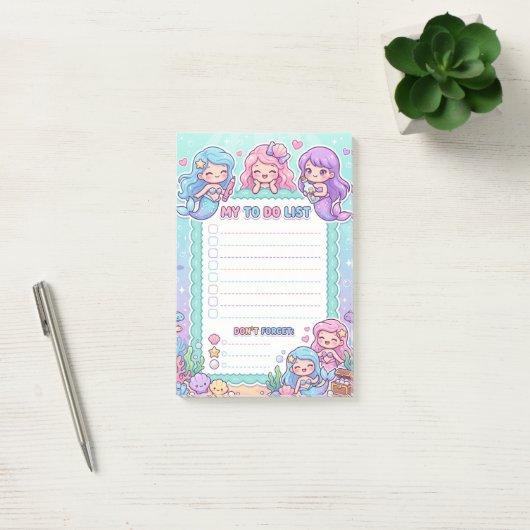 Kawaii Mermaid Under the Sea To-Do List Notepad ポストイット (オフィス)