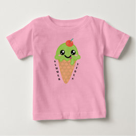Kawaii Mint Ice Cream Cone with Cherry on Top ベビーTシャツ